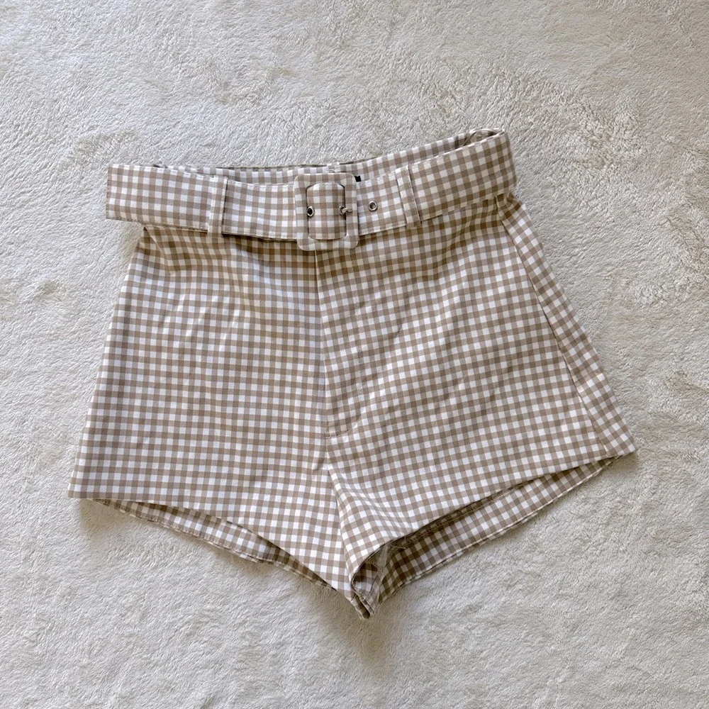 Zara Belted Gingham Shorts XS